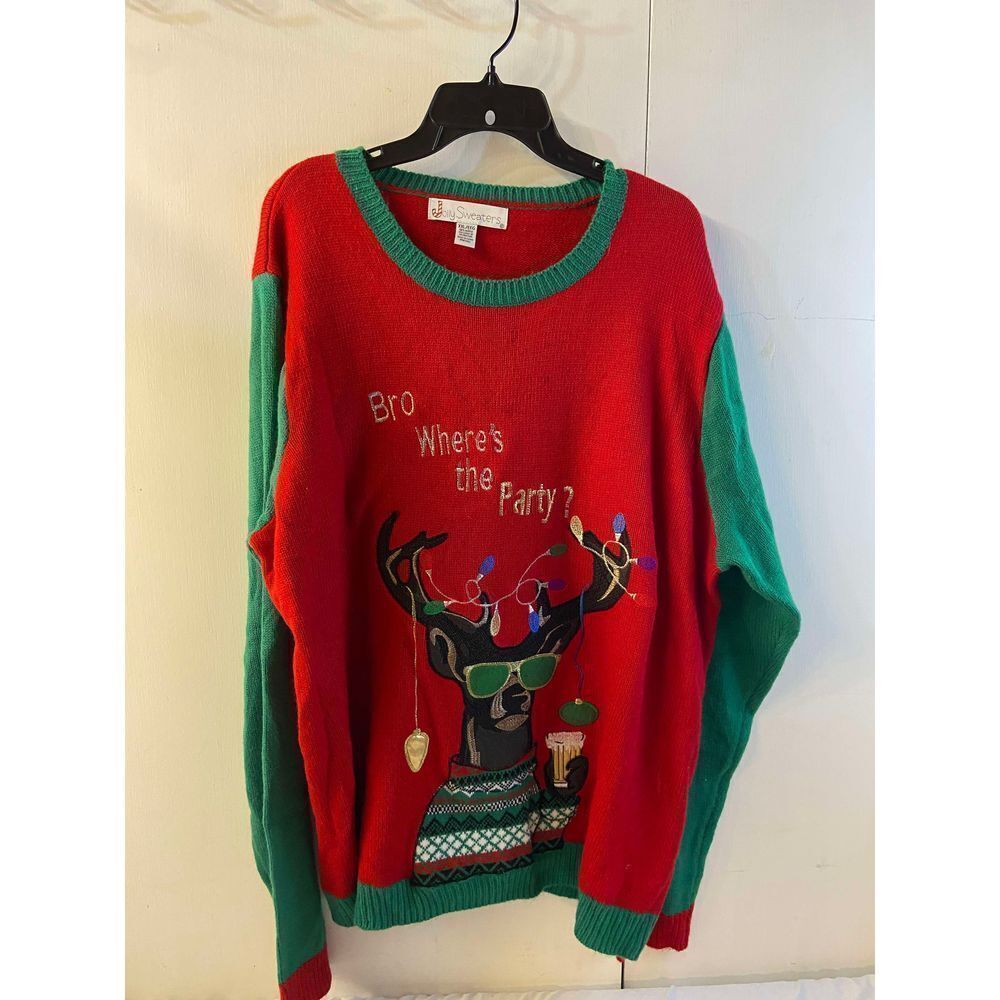 Jolly Sweater Bro “Where’s the Party? Beer. Christmas Moose and  ornaments light